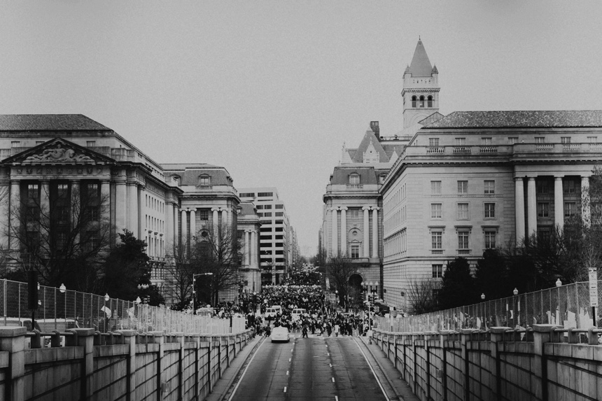 View of a demonstration on the streets of Washington, USA.