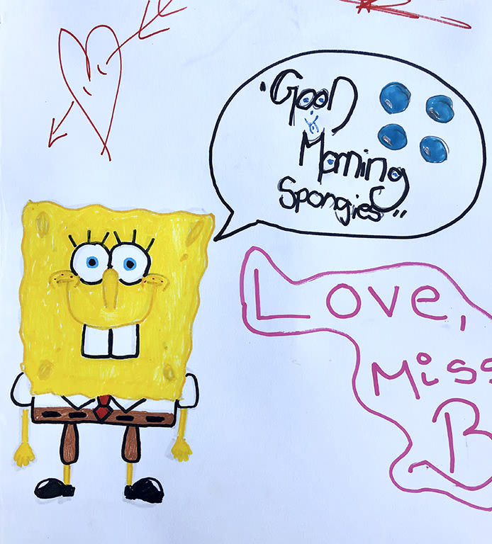 Drawing of Sponge Bob saying Good Morning.